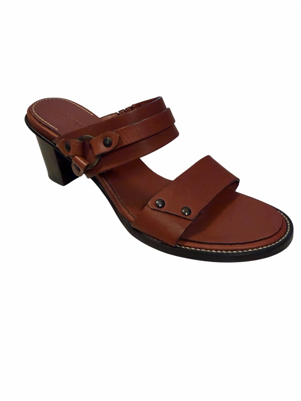 HS Trask & Co Brown Leather Strappy Sandals Women Sz 7M Block Heel Buckle Detail